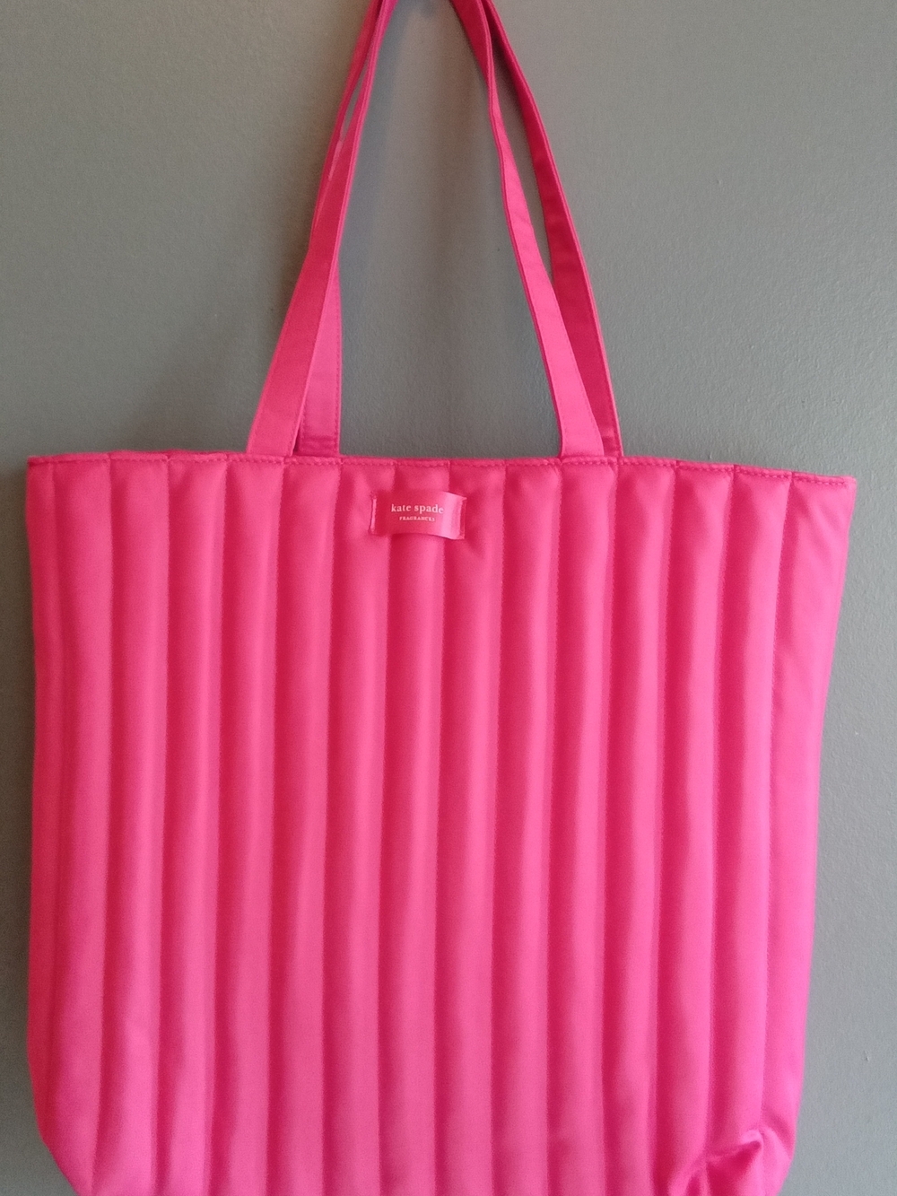 Kate Spade Fragrances Hot Pink Quilted Tote Bag Vertical Channel Stitch‎